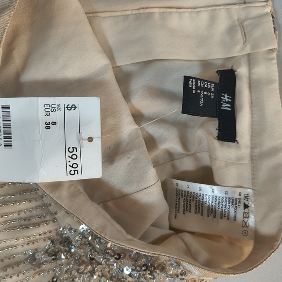 H&M Cream Womans Cream/Silver Sequin About Knee Skirt, NWT Size 8 - Picture 6 of 7